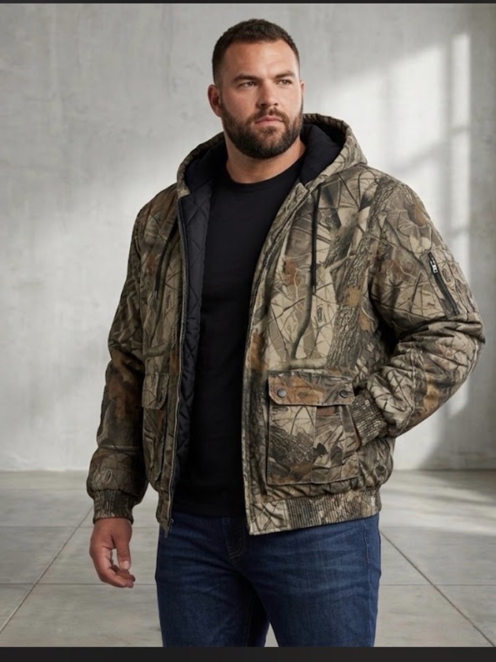 Men's Camo Hooded Insulated Puffer Jacket - Brown/Green